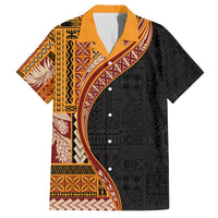 Samoa Siapo Motif and Tapa Pattern Half Style Family Matching Off The Shoulder Long Sleeve Dress and Hawaiian Shirt Yellow Color LT03 Dad's Shirt - Short Sleeve Yellow - Polynesian Pride