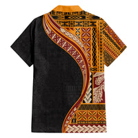 Samoa Siapo Motif and Tapa Pattern Half Style Family Matching Off The Shoulder Long Sleeve Dress and Hawaiian Shirt Yellow Color LT03 - Polynesian Pride
