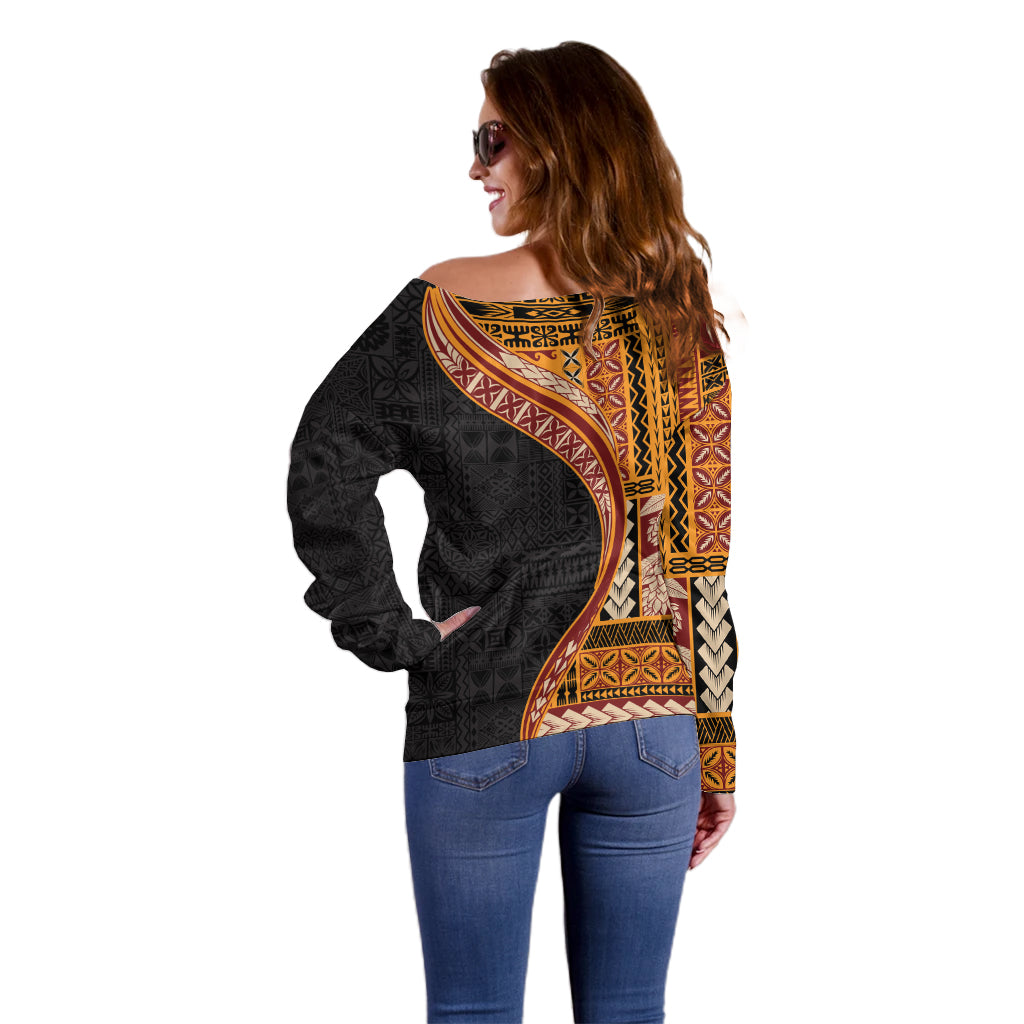 Samoa Siapo Motif and Tapa Pattern Half Style Off Shoulder Sweater Yellow Color