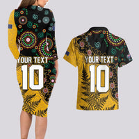 Custom New Zealand and Australia Rugby Couples Matching Long Sleeve Bodycon Dress and Hawaiian Shirt Maori Warrior With Aboriginal Version LT03 - Polynesian Pride