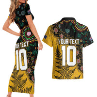 Custom New Zealand and Australia Rugby Couples Matching Short Sleeve Bodycon Dress and Hawaiian Shirt Maori Warrior With Aboriginal Version LT03 - Polynesian Pride