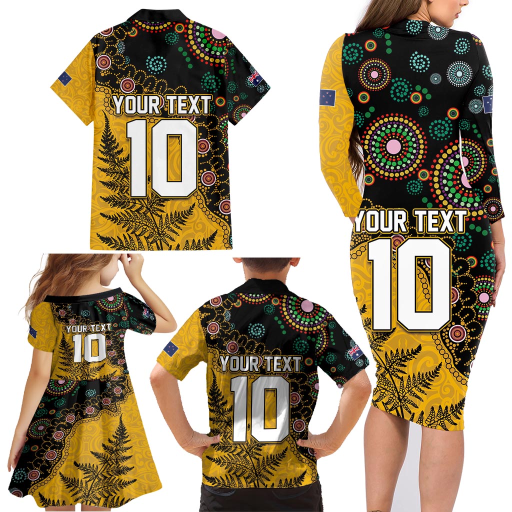 Custom New Zealand and Australia Rugby Family Matching Long Sleeve Bodycon Dress and Hawaiian Shirt Maori Warrior With Aboriginal Version LT03 - Polynesian Pride