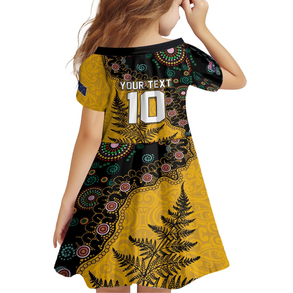 Custom New Zealand and Australia Rugby Family Matching Off Shoulder Short Dress and Hawaiian Shirt Maori Warrior With Aboriginal Version LT03 - Polynesian Pride