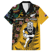 Custom New Zealand and Australia Rugby Family Matching Summer Maxi Dress and Hawaiian Shirt Maori Warrior With Aboriginal Version LT03 Dad's Shirt - Short Sleeve Black - Polynesian Pride