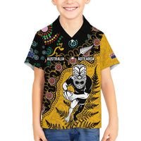 Custom New Zealand and Australia Rugby Family Matching Summer Maxi Dress and Hawaiian Shirt Maori Warrior With Aboriginal Version LT03 Son's Shirt Black - Polynesian Pride