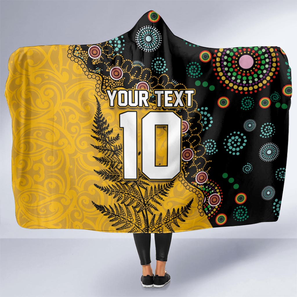 Custom New Zealand and Australia Rugby Hooded Blanket Maori Warrior With Aboriginal Version LT03 - Polynesian Pride