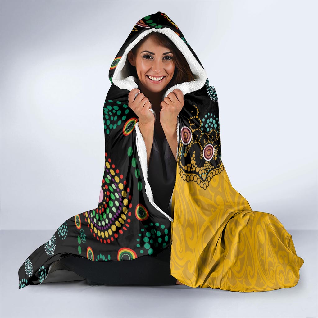 Custom New Zealand and Australia Rugby Hooded Blanket Maori Warrior With Aboriginal Version LT03 - Polynesian Pride