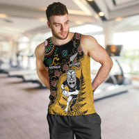 Custom New Zealand and Australia Rugby Men Tank Top Maori Warrior With Aboriginal Version LT03 Black - Polynesian Pride
