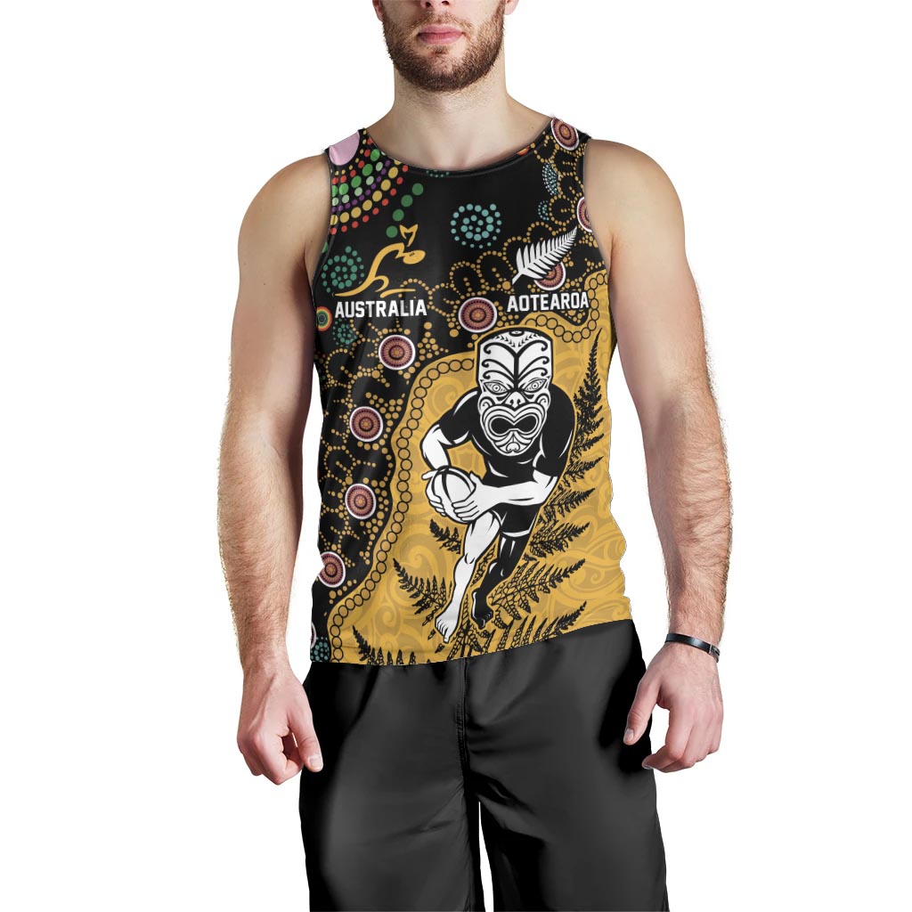 Custom New Zealand and Australia Rugby Men Tank Top Maori Warrior With Aboriginal Version LT03 - Polynesian Pride