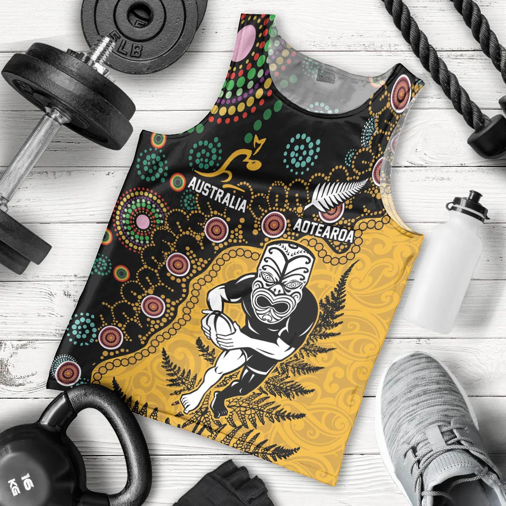 Custom New Zealand and Australia Rugby Men Tank Top Maori Warrior With Aboriginal Version LT03 - Polynesian Pride