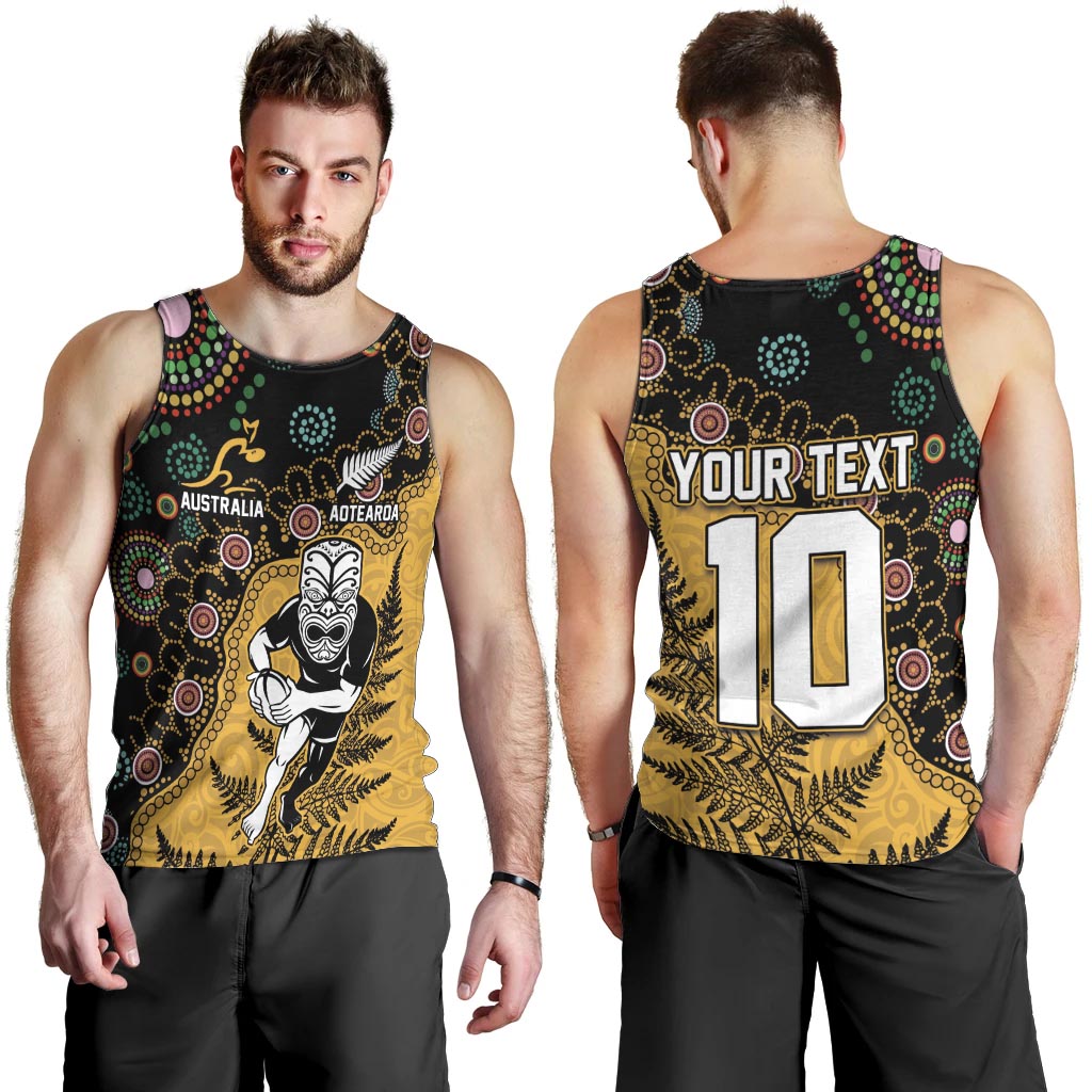 Custom New Zealand and Australia Rugby Men Tank Top Maori Warrior With Aboriginal Version LT03 - Polynesian Pride