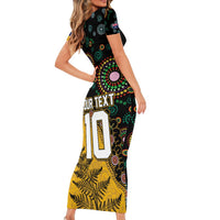 Custom New Zealand and Australia Rugby Short Sleeve Bodycon Dress Maori Warrior With Aboriginal Version