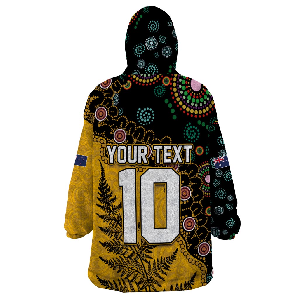 Custom New Zealand and Australia Rugby Wearable Blanket Hoodie Maori Warrior With Aboriginal Version