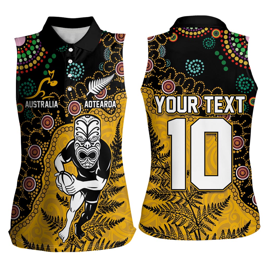 Custom New Zealand and Australia Rugby Women Sleeveless Polo Shirt Maori Warrior With Aboriginal Version