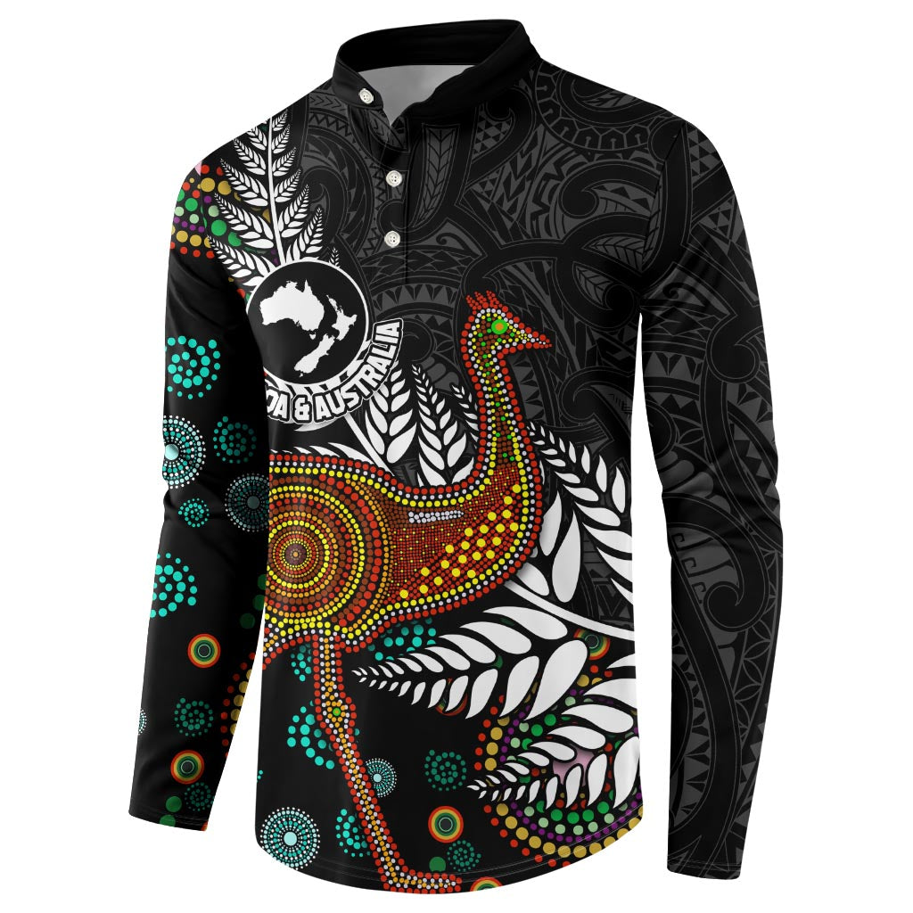 New Zealand Fern and Australia Emu Button Sweatshirt Aboriginal Mix Maori Pattern