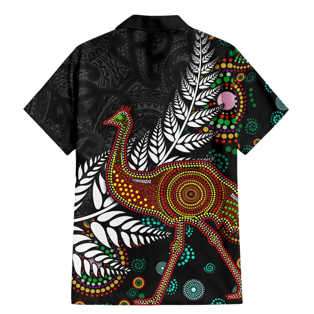 New Zealand Fern and Australia Emu Family Matching Mermaid Dress and Hawaiian Shirt Aboriginal Mix Maori Pattern LT03 - Polynesian Pride
