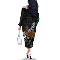 New Zealand Fern and Australia Emu Family Matching Off The Shoulder Long Sleeve Dress and Hawaiian Shirt Aboriginal Mix Maori Pattern LT03 - Polynesian Pride