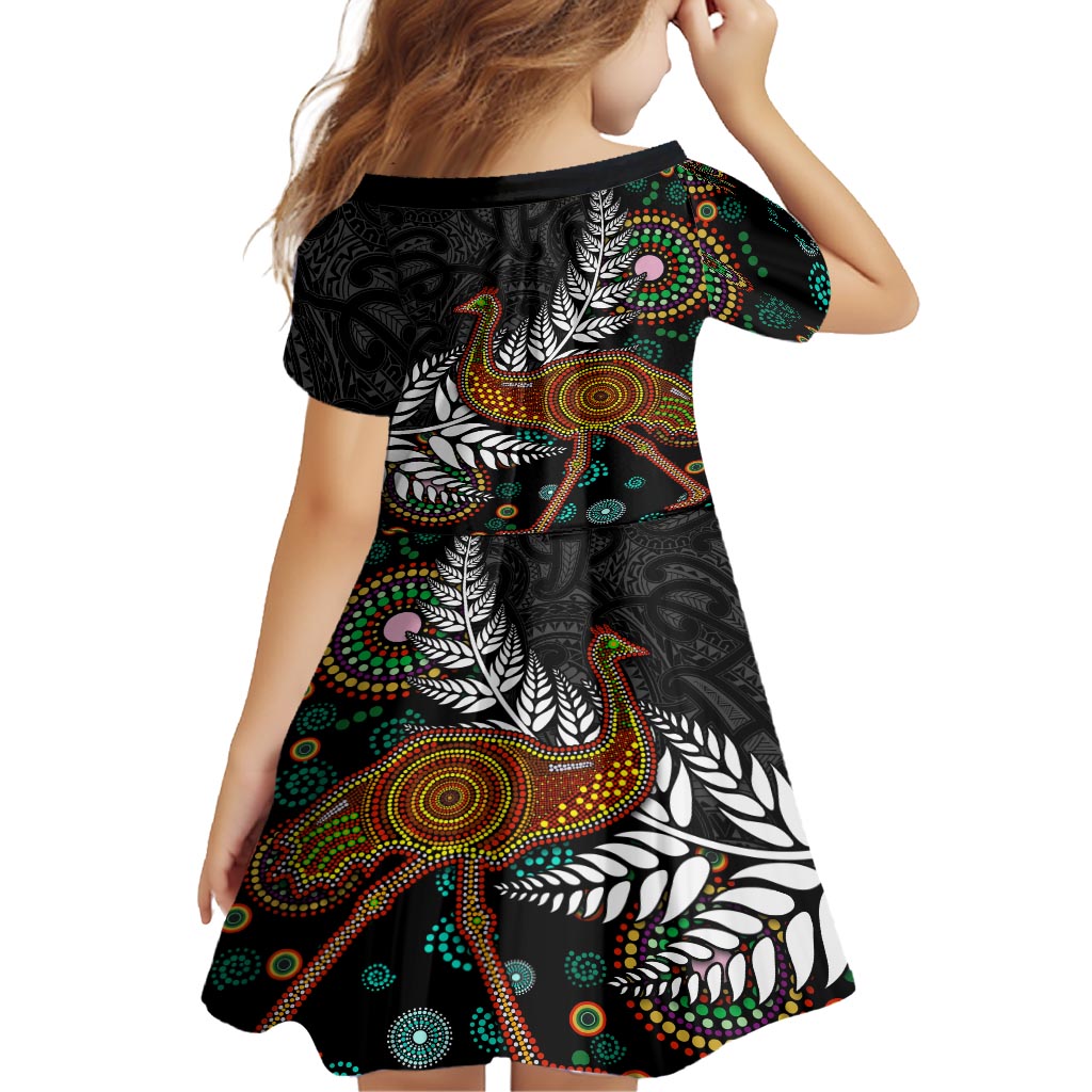 New Zealand Fern and Australia Emu Family Matching Off Shoulder Maxi Dress and Hawaiian Shirt Aboriginal Mix Maori Pattern LT03 - Polynesian Pride