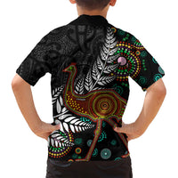 New Zealand Fern and Australia Emu Family Matching Off Shoulder Short Dress and Hawaiian Shirt Aboriginal Mix Maori Pattern LT03 - Polynesian Pride