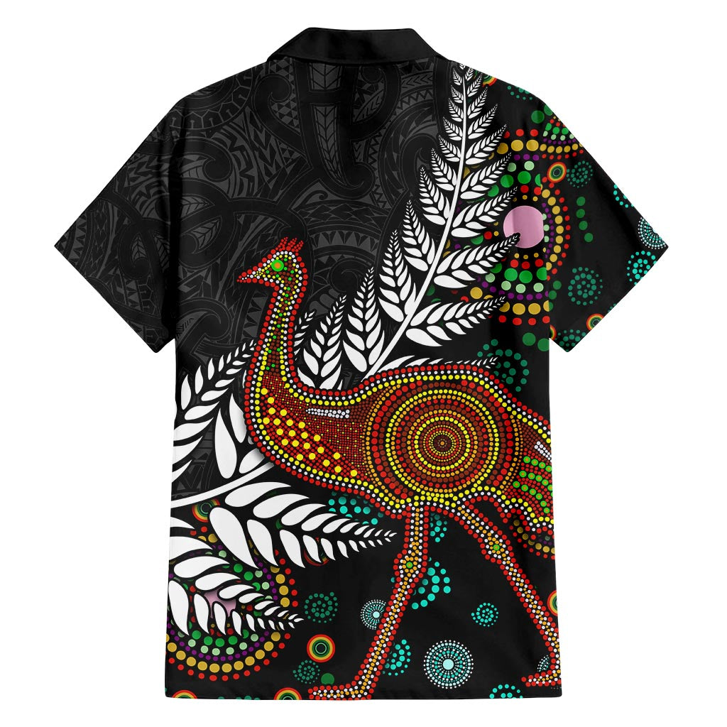 New Zealand Fern and Australia Emu Family Matching Off Shoulder Short Dress and Hawaiian Shirt Aboriginal Mix Maori Pattern LT03 - Polynesian Pride