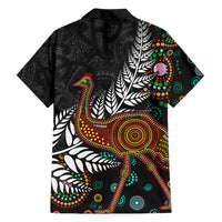 New Zealand Fern and Australia Emu Family Matching Off Shoulder Short Dress and Hawaiian Shirt Aboriginal Mix Maori Pattern LT03 - Polynesian Pride