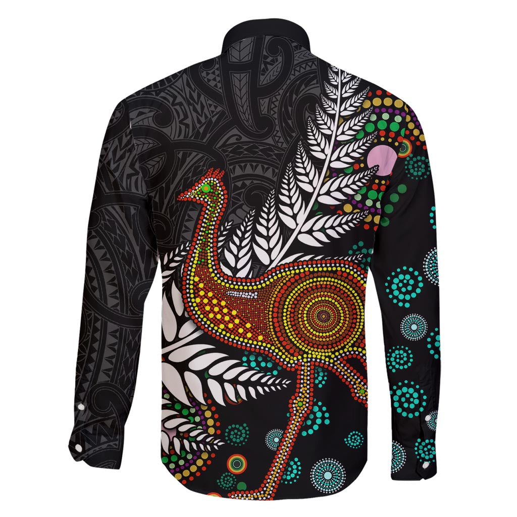New Zealand Fern and Australia Emu Family Matching Off Shoulder Short Dress and Hawaiian Shirt Aboriginal Mix Maori Pattern LT03 - Polynesian Pride