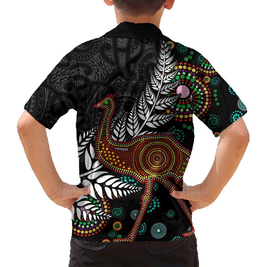 New Zealand Fern and Australia Emu Family Matching Summer Maxi Dress and Hawaiian Shirt Aboriginal Mix Maori Pattern LT03 - Polynesian Pride