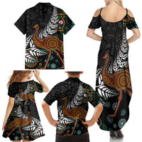 New Zealand Fern and Australia Emu Family Matching Summer Maxi Dress and Hawaiian Shirt Aboriginal Mix Maori Pattern LT03 - Polynesian Pride
