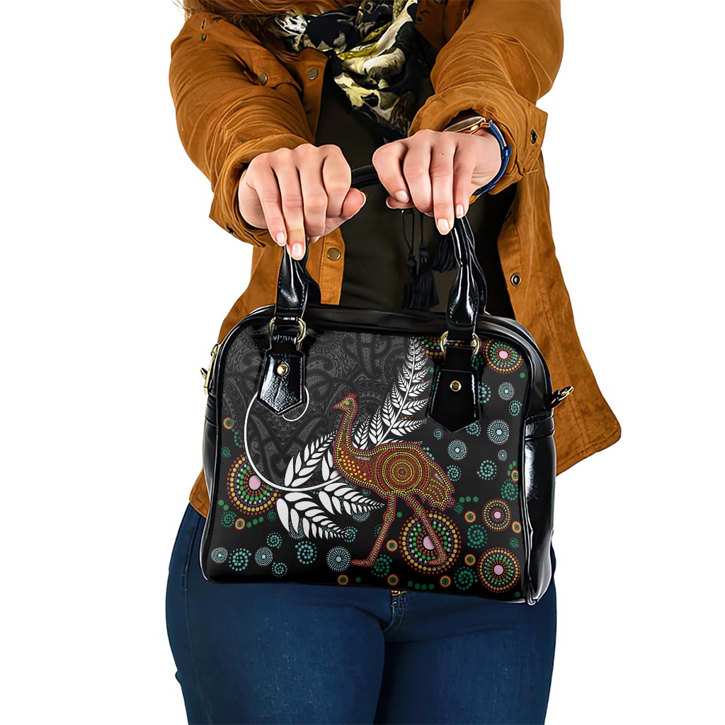 New Zealand Fern and Australia Emu Shoulder Handbag Aboriginal Mix Maori Pattern LT03 One Size Blue - Polynesian Pride