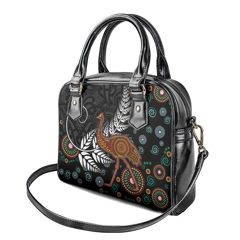 New Zealand Fern and Australia Emu Shoulder Handbag Aboriginal Mix Maori Pattern LT03 - Polynesian Pride