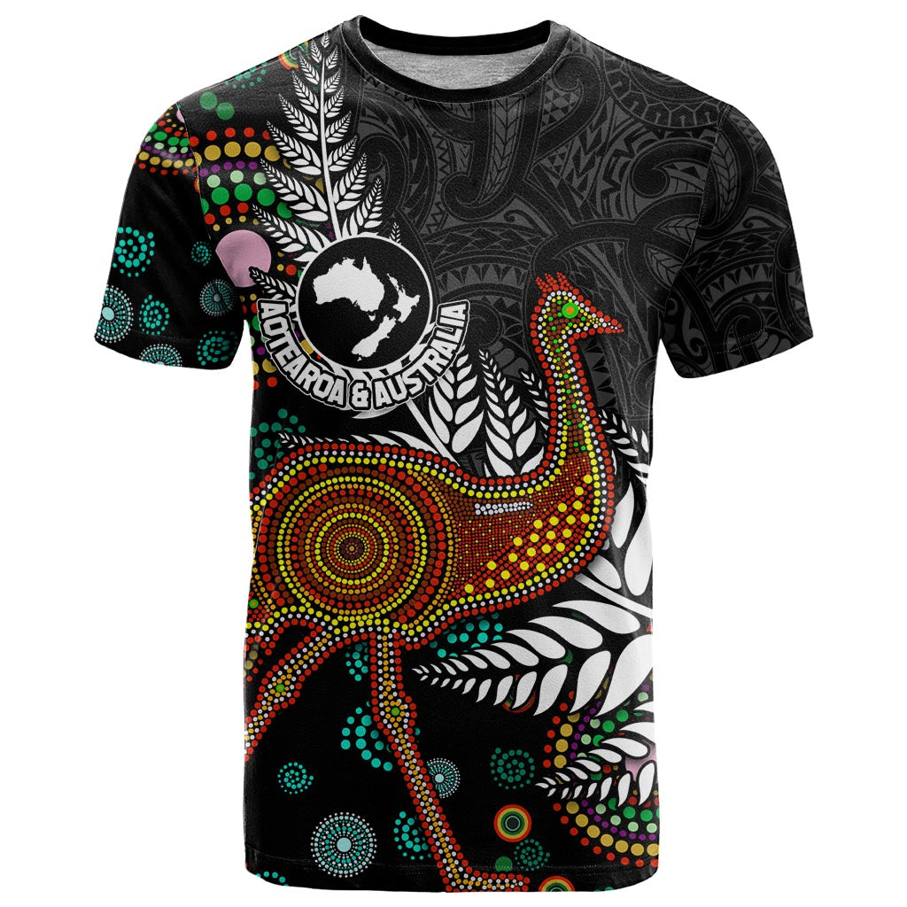New Zealand Fern and Australia Emu T Shirt Aboriginal Mix Maori Pattern