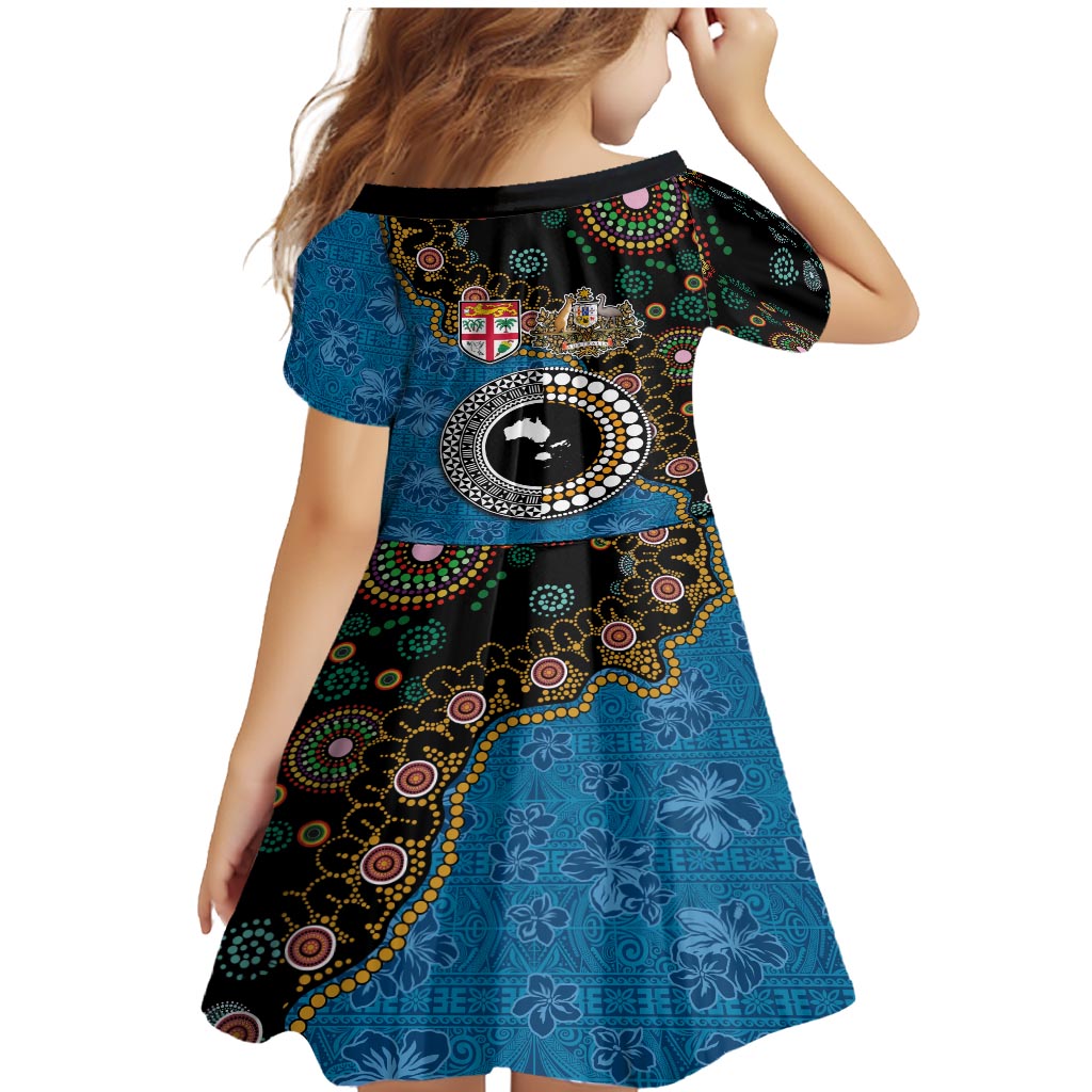 Fiji Palm Tree and Australia Kangaroo Family Matching Mermaid Dress and Hawaiian Shirt Aboriginal Mix Tapa Pattern