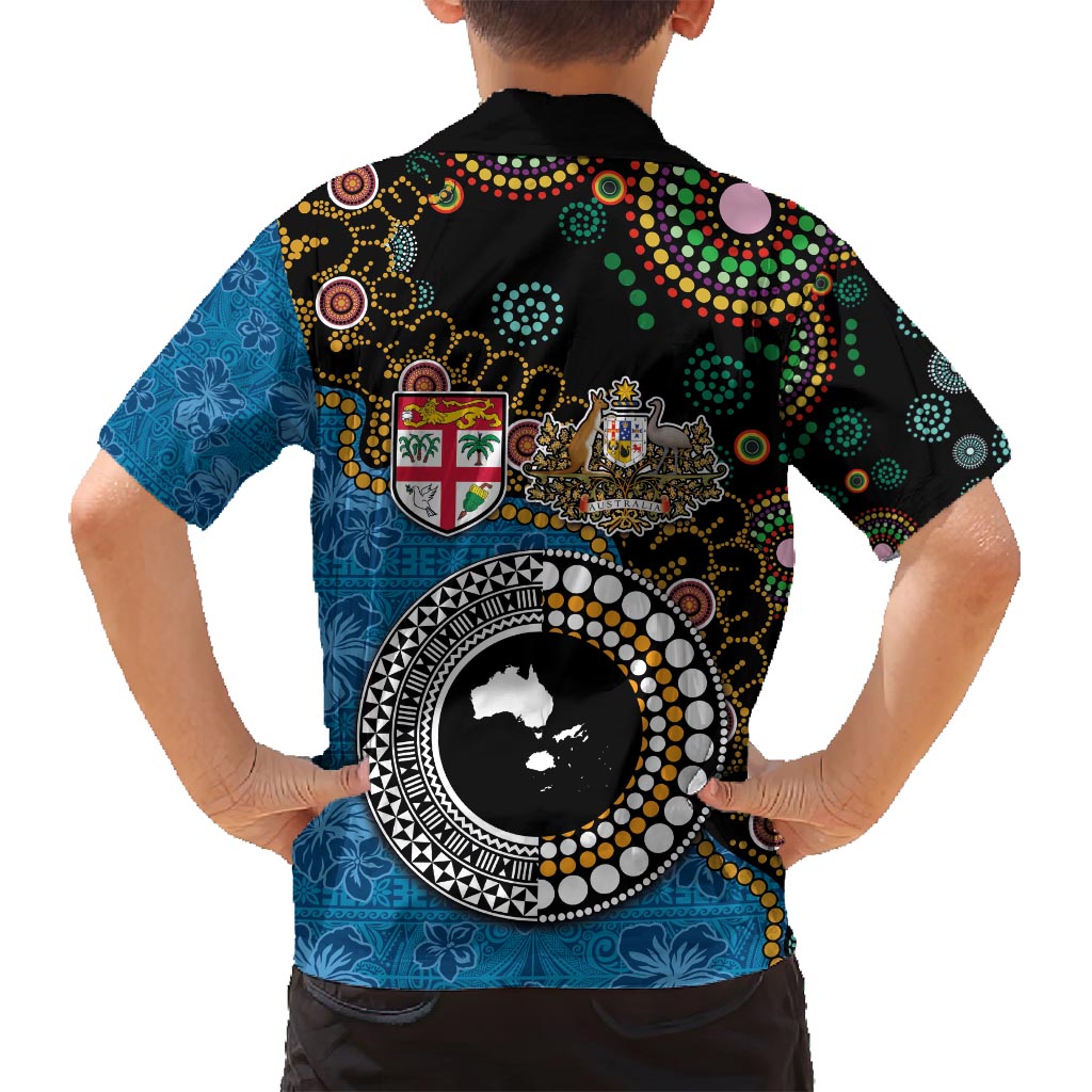 Fiji Palm Tree and Australia Kangaroo Family Matching Tank Maxi Dress and Hawaiian Shirt Aboriginal Mix Tapa Pattern