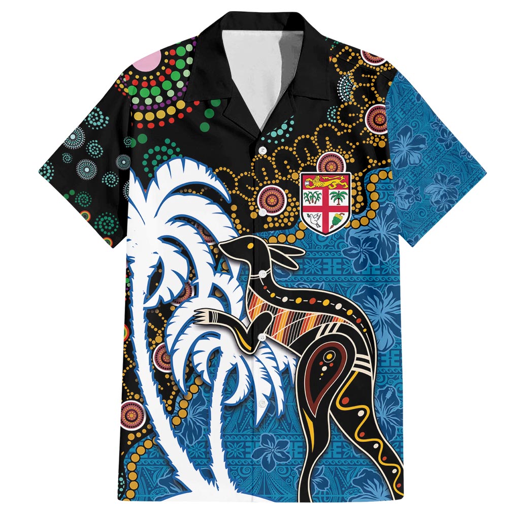 Fiji Palm Tree and Australia Kangaroo Family Matching Tank Maxi Dress and Hawaiian Shirt Aboriginal Mix Tapa Pattern