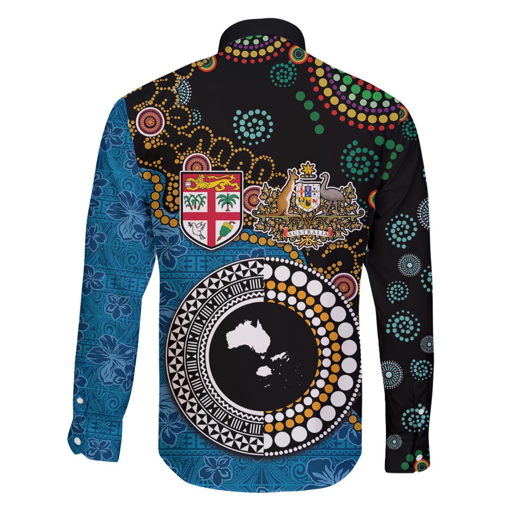 Fiji Palm Tree and Australia Kangaroo Family Matching Tank Maxi Dress and Hawaiian Shirt Aboriginal Mix Tapa Pattern