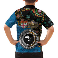 Fiji Palm Tree and Australia Kangaroo Kid Hawaiian Shirt Aboriginal Mix Tapa Pattern