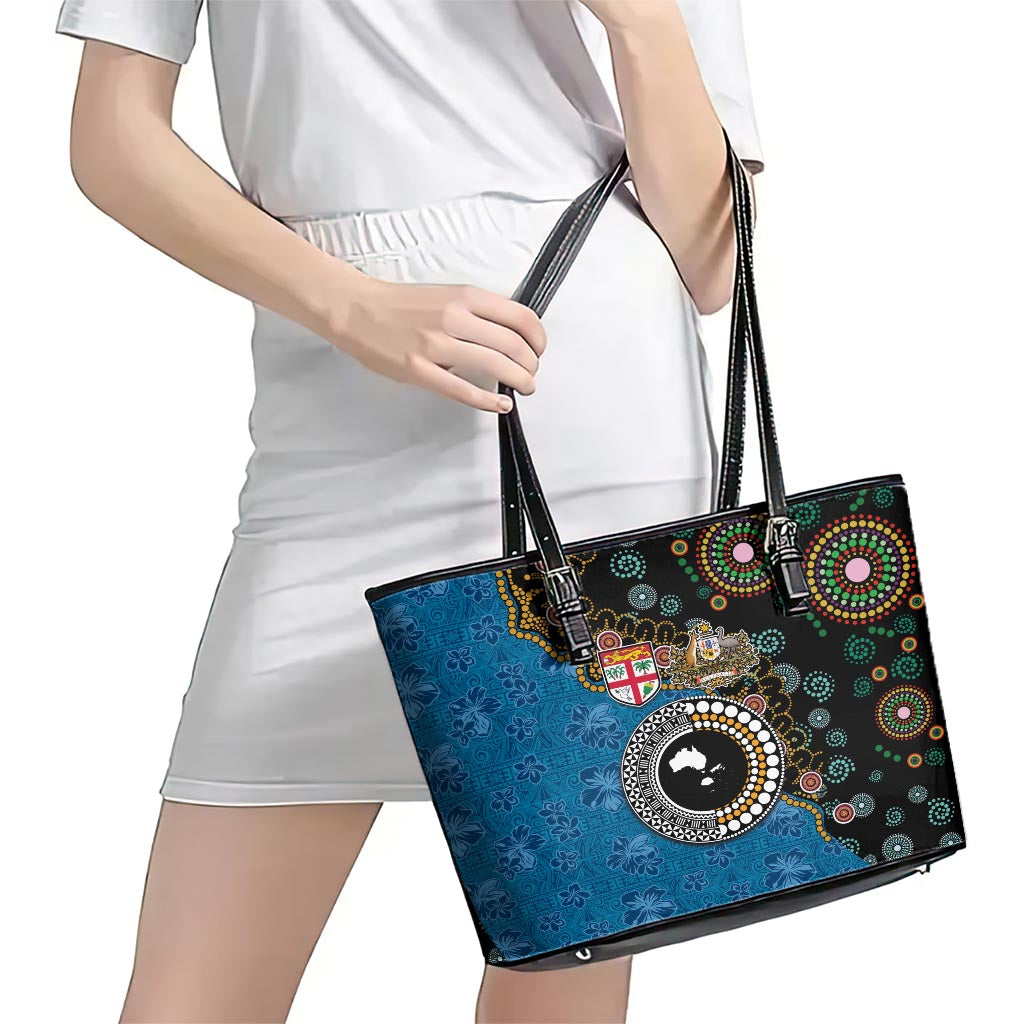 Fiji Palm Tree and Australia Kangaroo Leather Tote Bag Aboriginal Mix Tapa Pattern