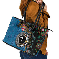 Fiji Palm Tree and Australia Kangaroo Leather Tote Bag Aboriginal Mix Tapa Pattern