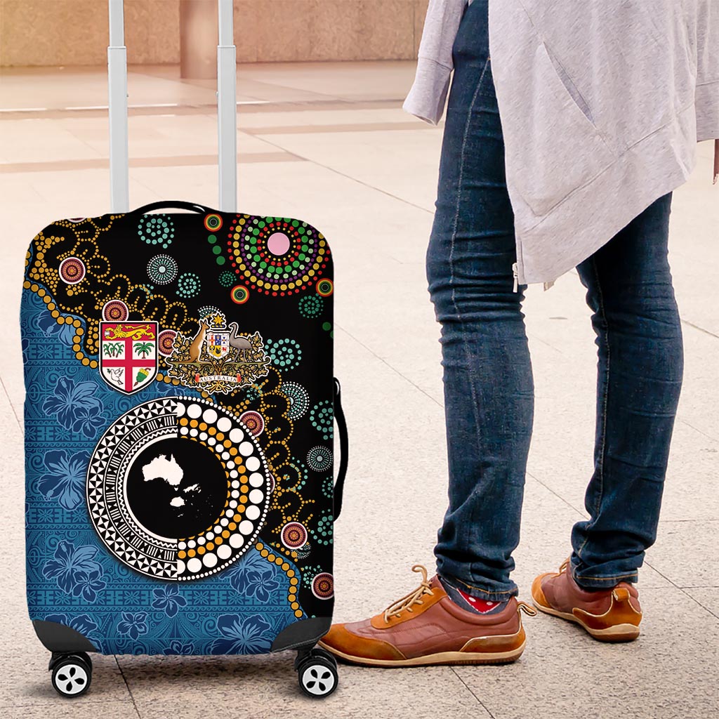 Fiji Palm Tree and Australia Kangaroo Luggage Cover Aboriginal Mix Tapa Pattern