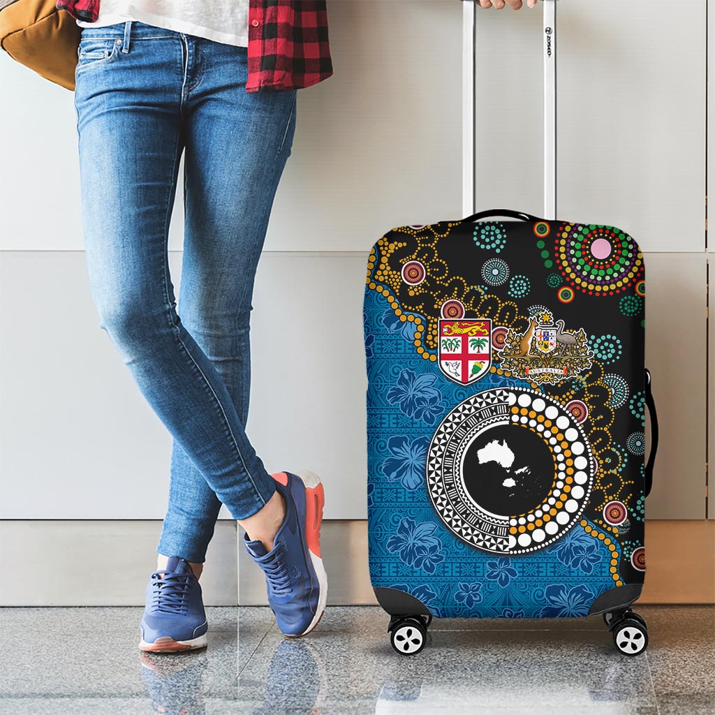 Fiji Palm Tree and Australia Kangaroo Luggage Cover Aboriginal Mix Tapa Pattern
