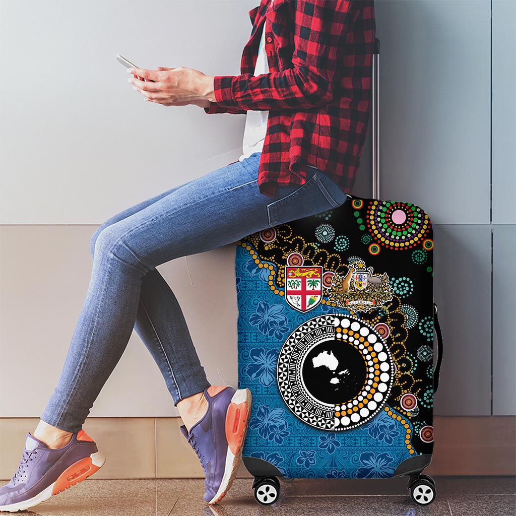 Fiji Palm Tree and Australia Kangaroo Luggage Cover Aboriginal Mix Tapa Pattern