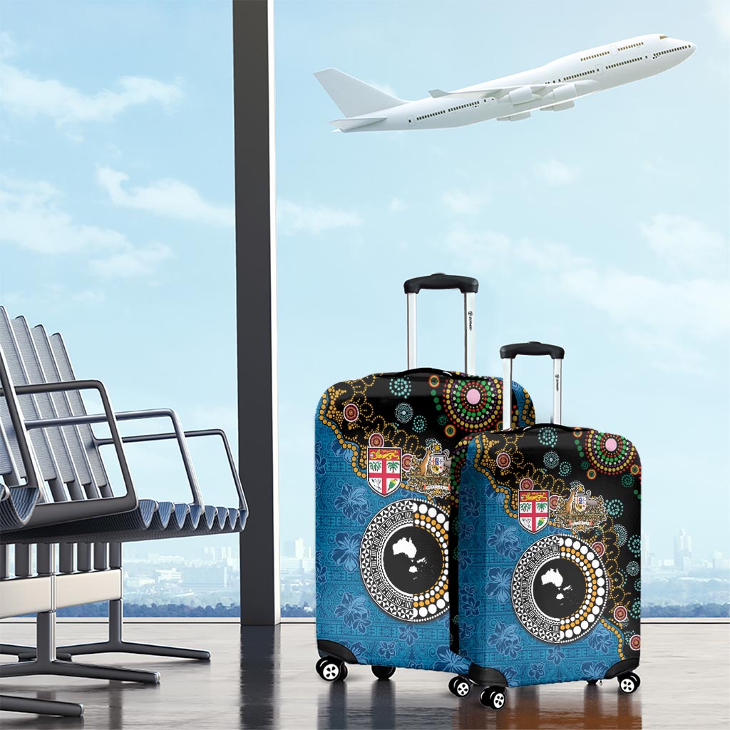 Fiji Palm Tree and Australia Kangaroo Luggage Cover Aboriginal Mix Tapa Pattern