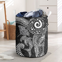 Aotearoa Maori Sea Animals Tribal Laundry Basket Manta Ray and Shark Moko Pattern Black Color LT03 Black - Polynesian Pride