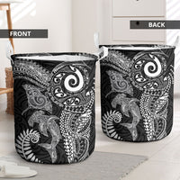 Aotearoa Maori Sea Animals Tribal Laundry Basket Manta Ray and Shark Moko Pattern Black Color LT03 - Polynesian Pride