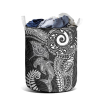 Aotearoa Maori Sea Animals Tribal Laundry Basket Manta Ray and Shark Moko Pattern Black Color LT03 - Polynesian Pride
