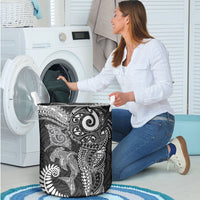 Aotearoa Maori Sea Animals Tribal Laundry Basket Manta Ray and Shark Moko Pattern Black Color LT03 - Polynesian Pride