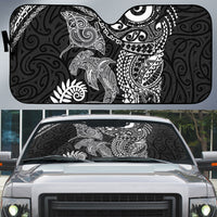 Aotearoa Maori Sea Animals Tribal Auto Sun Shade Manta Ray and Shark Moko Pattern Black Color