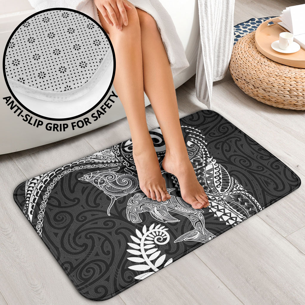 Aotearoa Maori Sea Animals Tribal Bathroom Set Manta Ray and Shark Moko Pattern Black Color