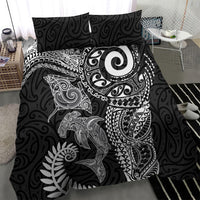 Aotearoa Maori Sea Animals Tribal Bedding Set Manta Ray and Shark Moko Pattern Black Color