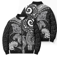 Aotearoa Maori Sea Animals Tribal Bomber Puffer Jacket Manta Ray and Shark Moko Pattern Black Color